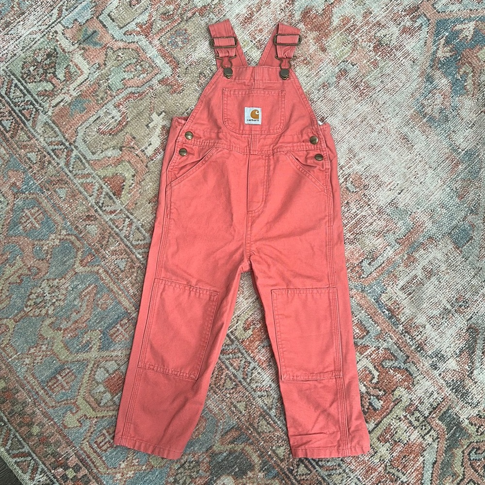 Vintage Carhartt Kids bob overalls, salmon color size 3t